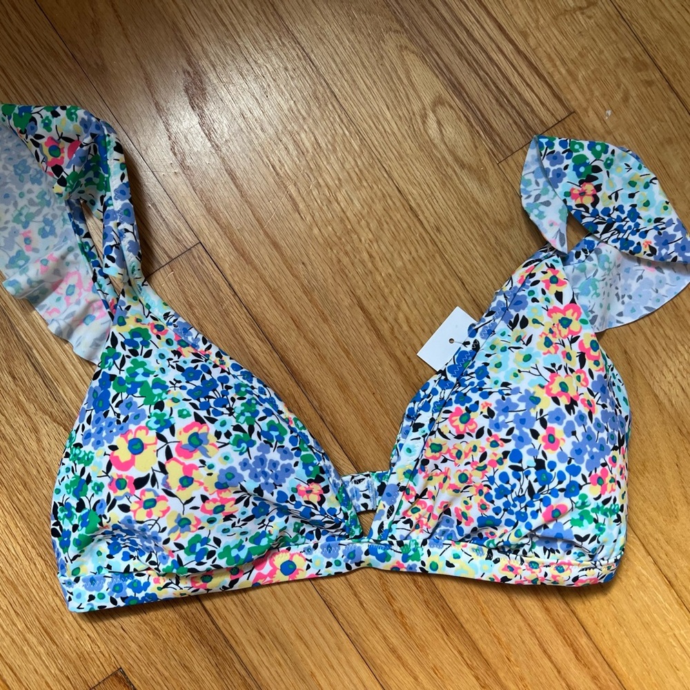 J Crew Factory Floral Bikini Top with Ruffle Straps